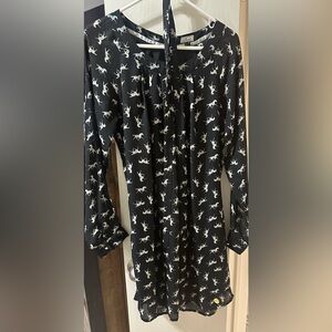 Mismash Black Mini Dress with White Horse Print